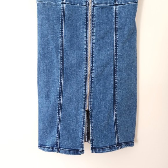 Vintage Y2K Zip Up Denim Dress Medium Blue Sleeveless // Large - Picture 4 of 12